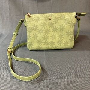 Lauren Conrad Floral Green Crossbody faux leather bag, with rose gold accents